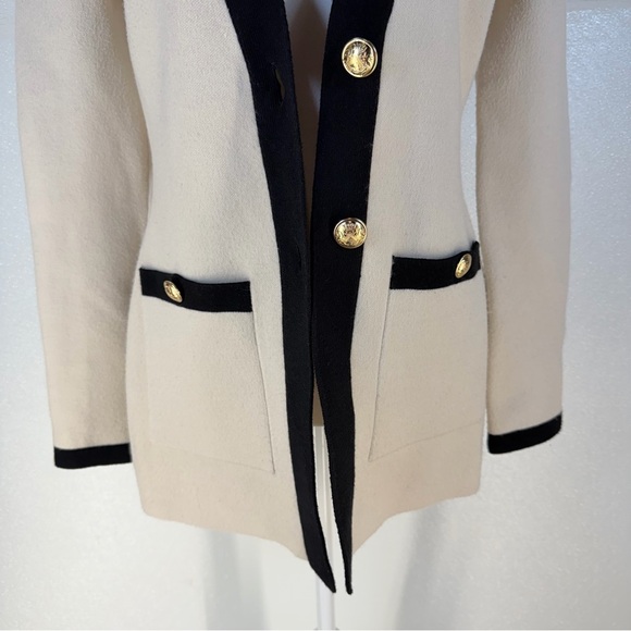 Express Cream Black Trim Cardigan Sweater Gold Buttons Size S - Picture 7 of 17